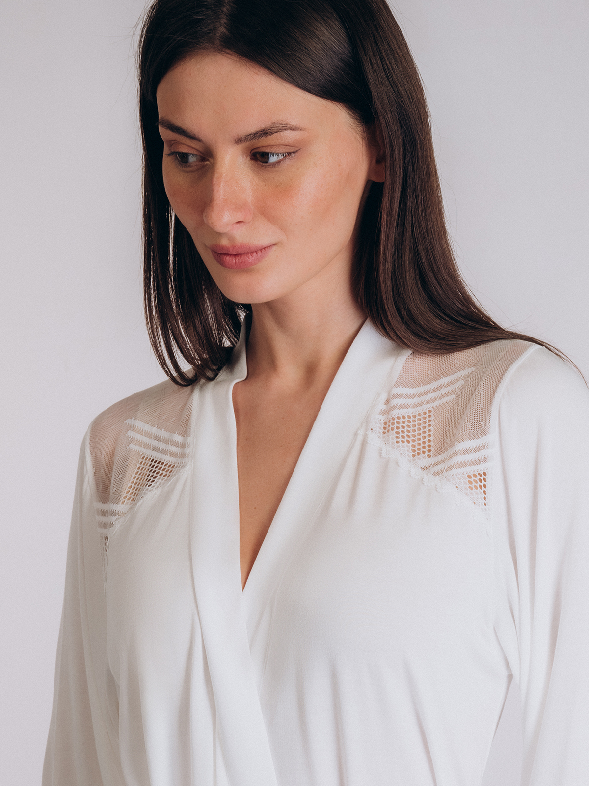 Белый мягкий халат Indefini (Арт. 5018SYZ)