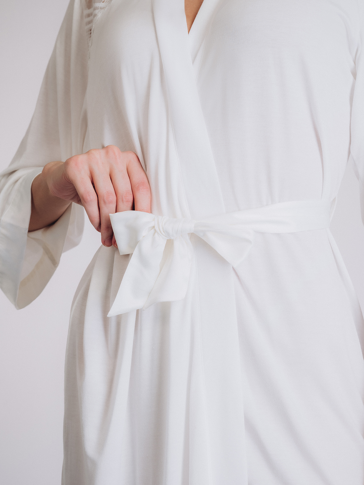 Белый мягкий халат Indefini (Арт. 5018SYZ)