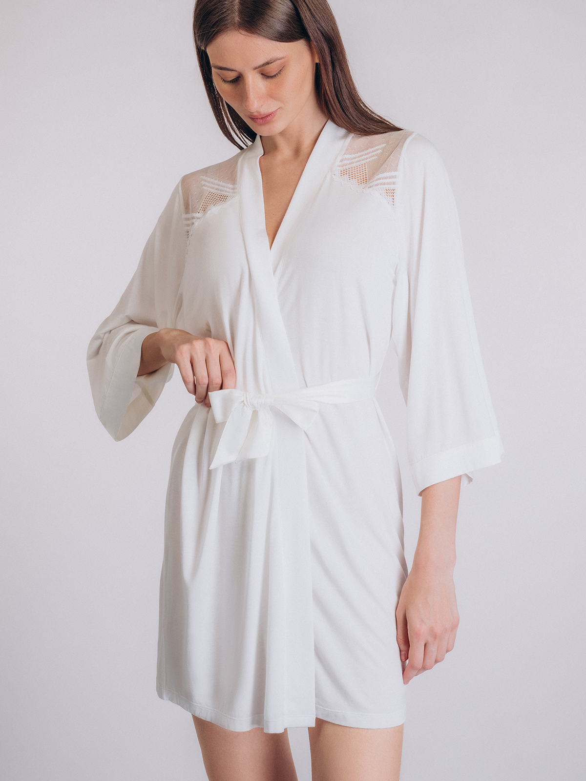 Белый мягкий халат Indefini (Арт. 5018SYZ)
