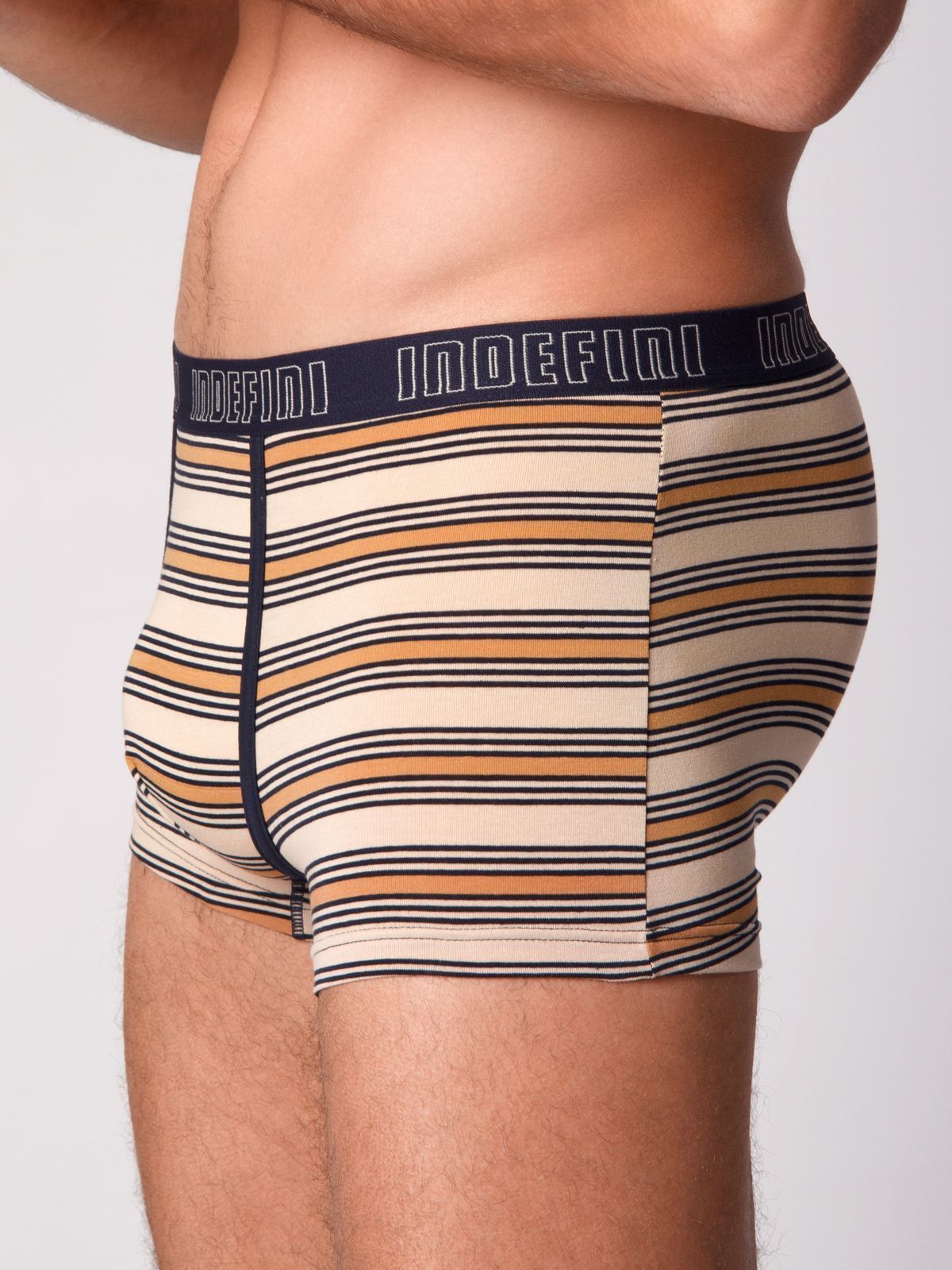 Трусы боксеры из хлопка бежевые в полоску Indefini (Арт. 1139MUB)