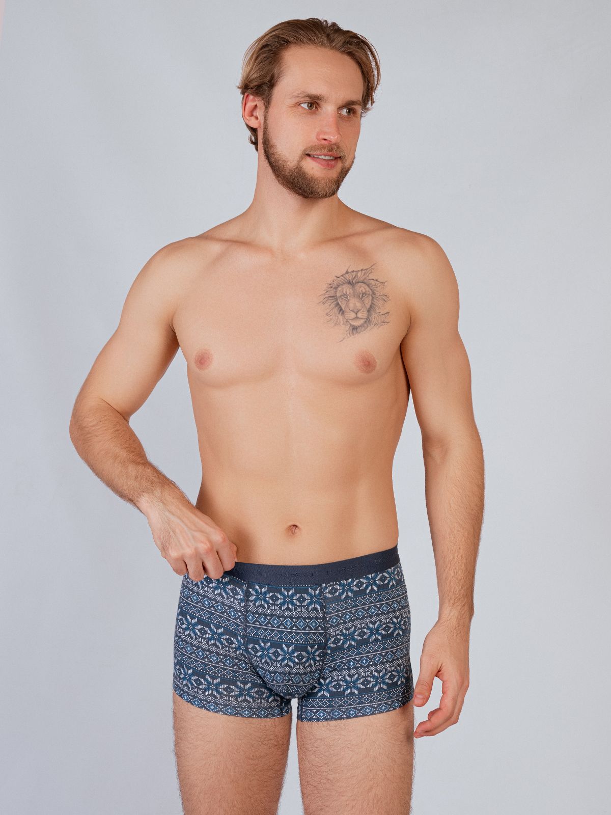 Трусы боксеры с принтом синие из хлопка (Арт. 4037MUF)