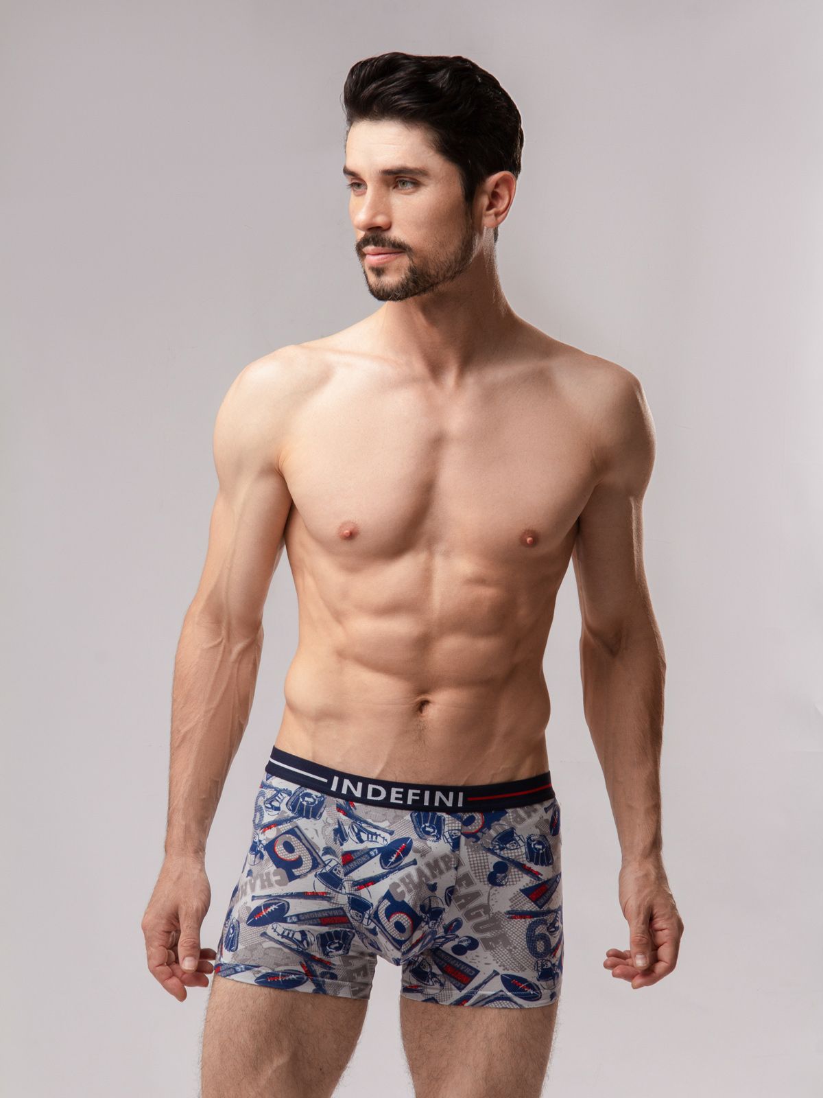 Трусы боксеры из хлопка серые с принтом Indefini (Арт. 1186MUF)